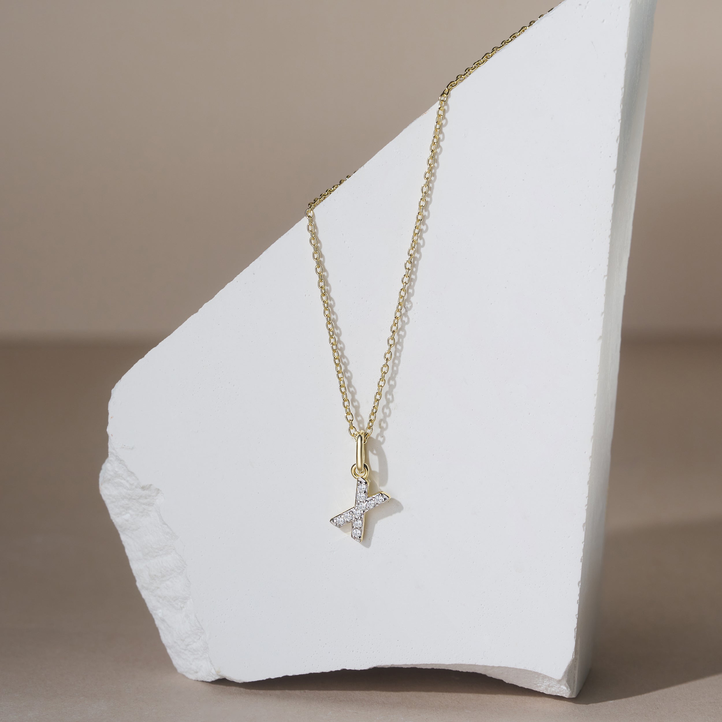 Love Letter Initial X Lab Diamond Necklace set in 18K Gold Vermeil